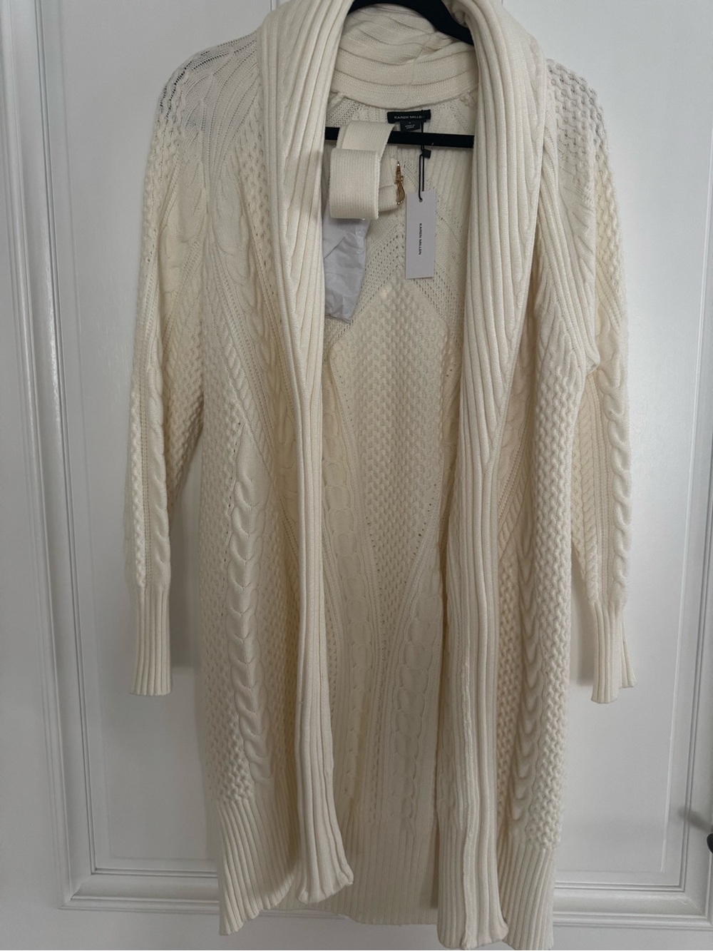 Karen Millen Cream Cable-Knit Open Front Cardigan